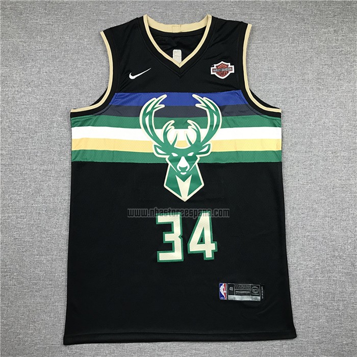 Camiseta Milwaukee Bucks Giannis Antetokounmpo NO 34 Statement 2019-20 Negro